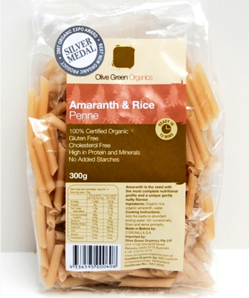 Amaranth Rice Penne Olive Green Certified Organic (300g)