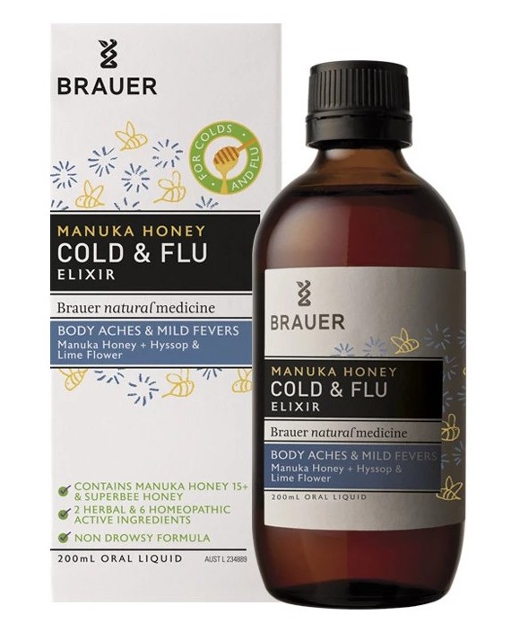 Brauer Adult Manuka Honey Cold Flu Elixir (200mL)