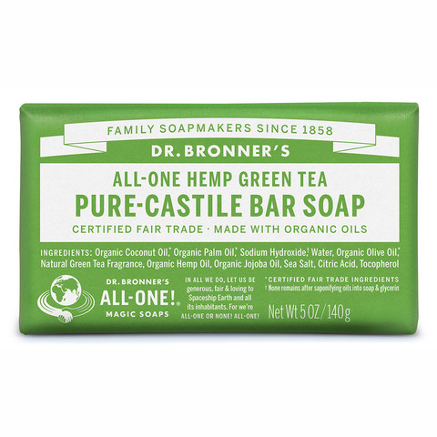 Green Tea Castile Soap Bar Dr Bronnner Cert. Organic(140g,bar)