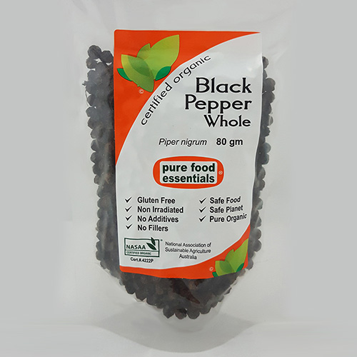 Black Pepper Whole Pure Food Certified Organic (80g,zip)