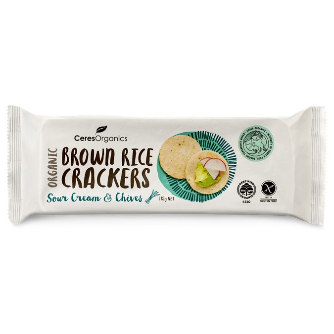 Crackers Rice Brown Sour Cream Chives Ceres Organic (115g)