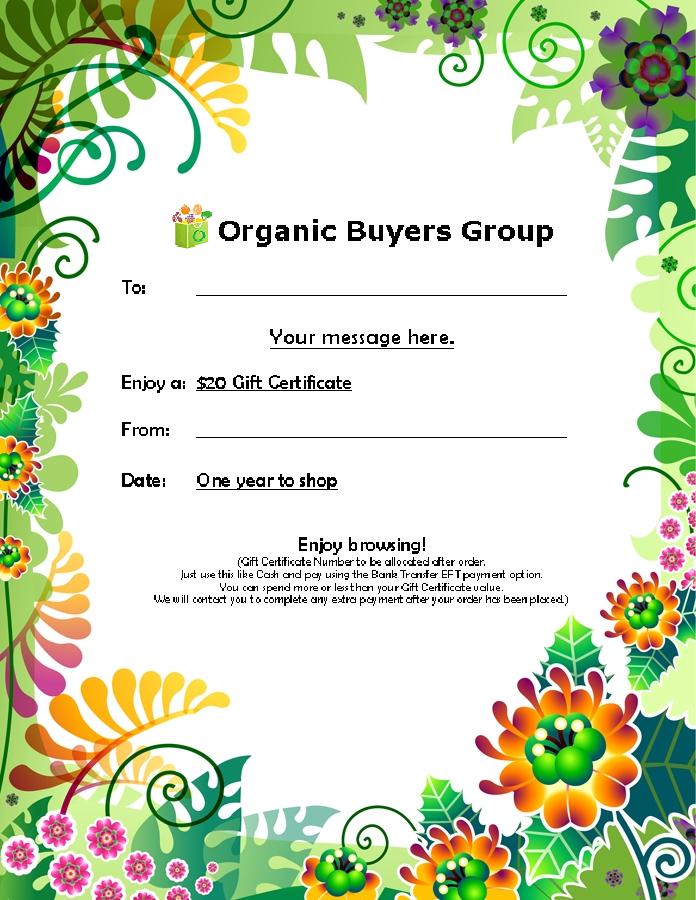 20 Dollars Gift Certificate Organic Buyers Group (1)