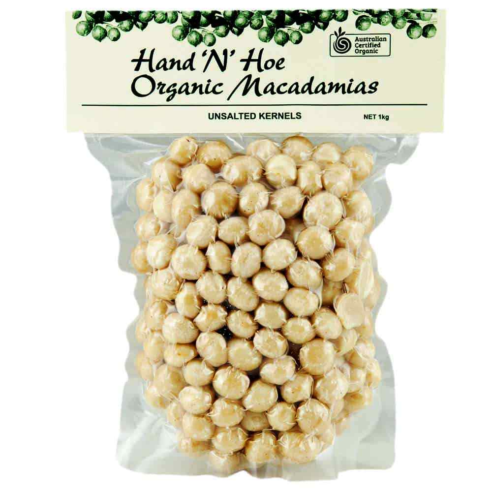 Macadamias Raw Hand Harvested Halves Hand Hoe Cert.Organic (1kg)