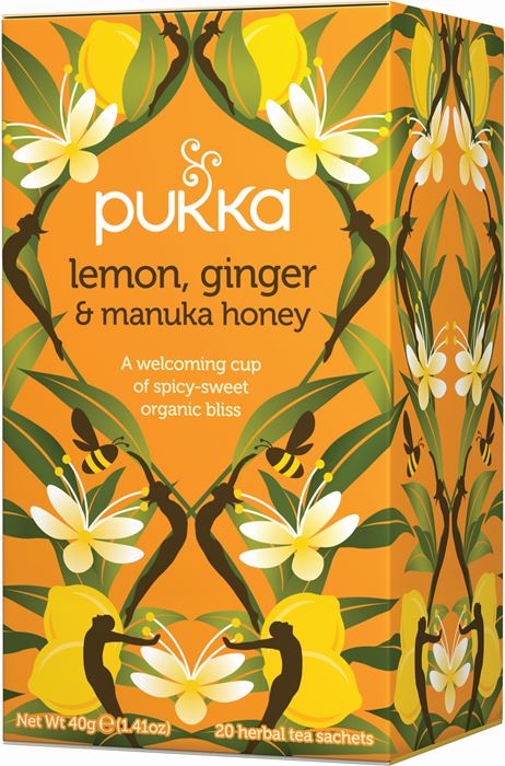 Lemon Ginger Manuka Honey Tea Caff. Free Pukka Cert.Organic(20s)