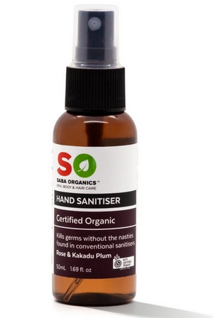 Hand Sanitiser Rose Kakadu Plum 70pc Alcohol Saba Organics(50mL)