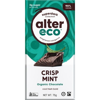 Mint Crisp Super Dark Chocolate 90pc Alter Eco Fair Organic(75g)
