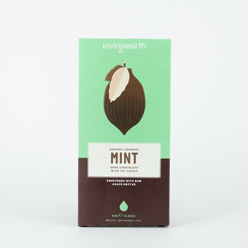 Crunchy Mint Raw Dark Chocolate 72pc Loving Cert.Organic (80g)